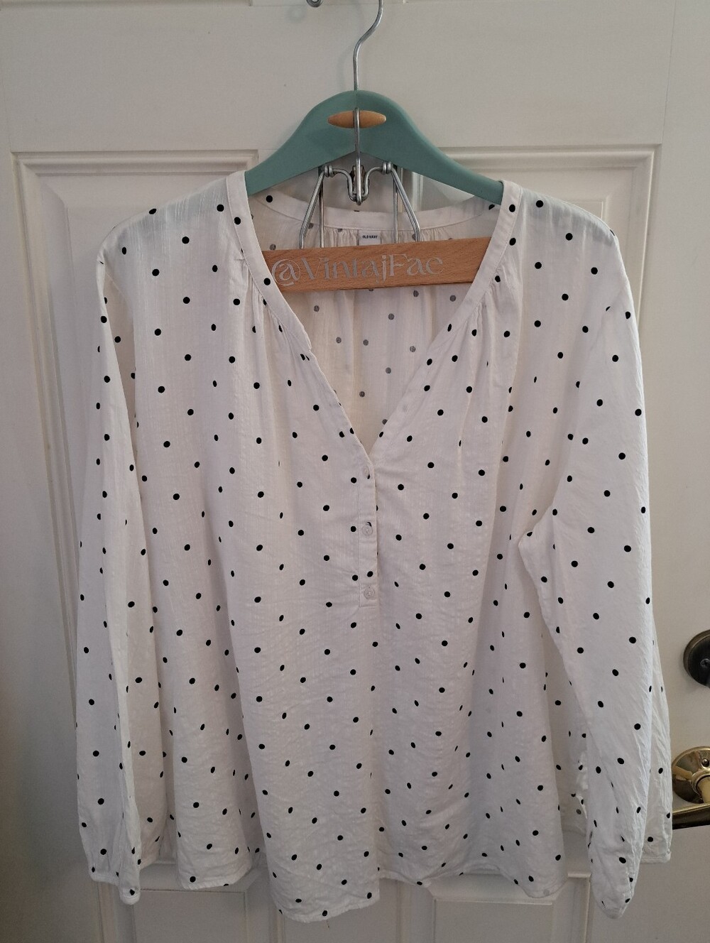 OLD NAVY White Blouse with Black Polka Dots